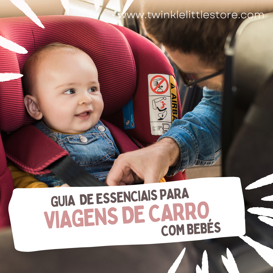 Guia de Essenciais para Viagens de Carro com Bebés Bebé numa cadeira auto vermelha no carro com adulto a ajustar o cinto.