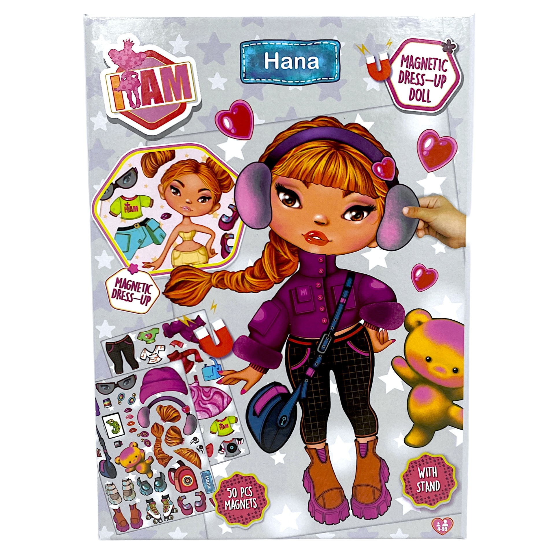 Conjunto de boneca magnética Hana com 50 ímanes e acessórios coloridos