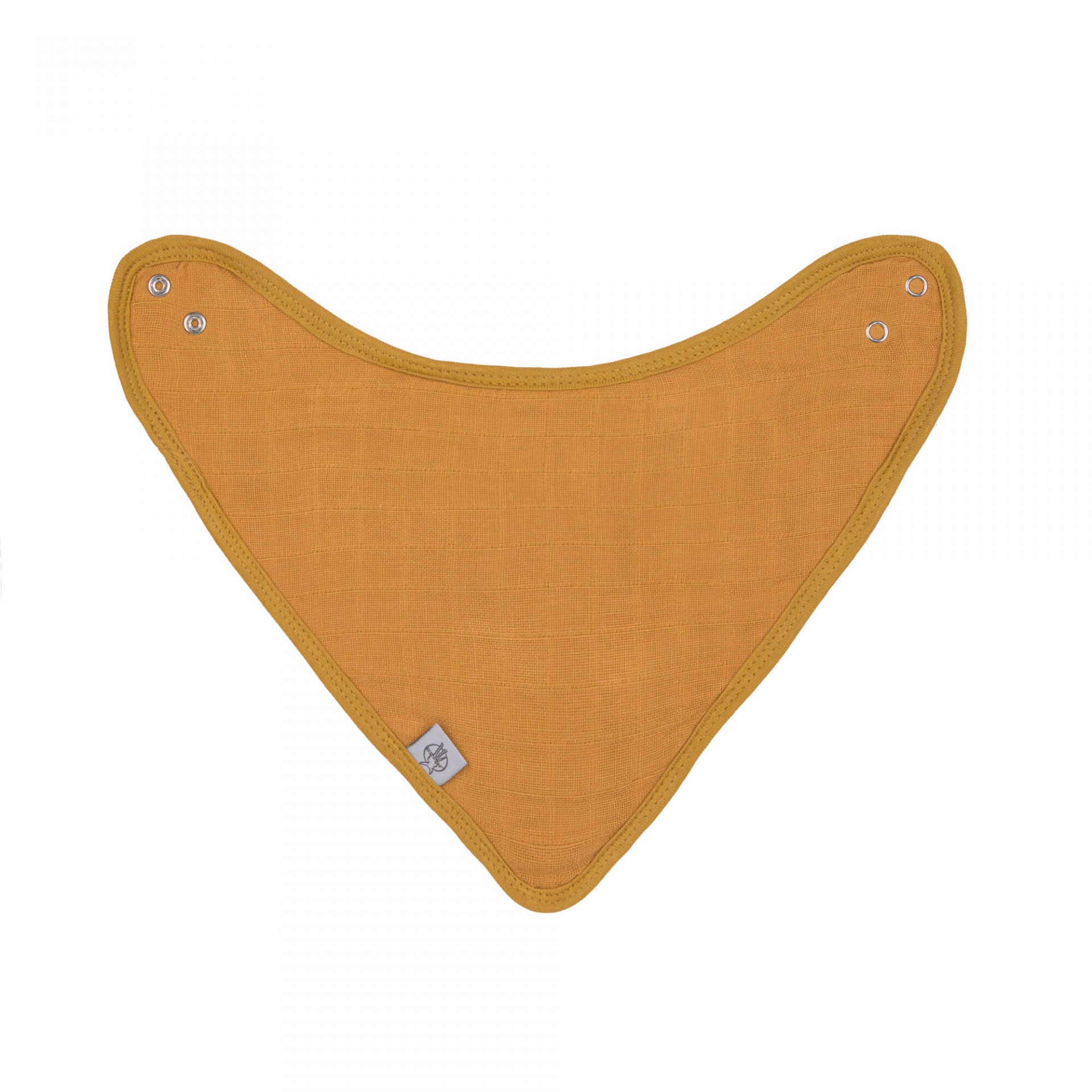 Babete triangular mostarda com bordas verdes e fecho de pressão