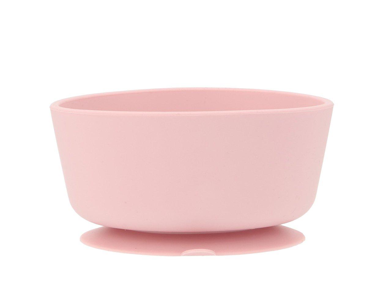 Tigela rosa de plástico com base de ventosa