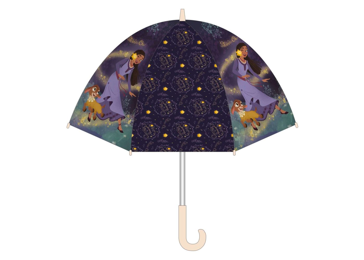 Guarda-chuva com padrão floral e ilustrações de menina e cão
