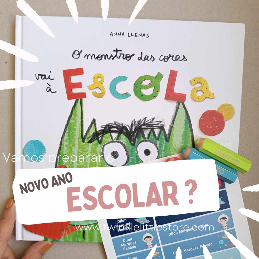 Vamos preparar o novo ano escolar? Dicas para Pais para um regresso à escola + tranquilo! Capa do livro 'O monstro das cores vai à escola' com giz de cera e adesivos coloridos