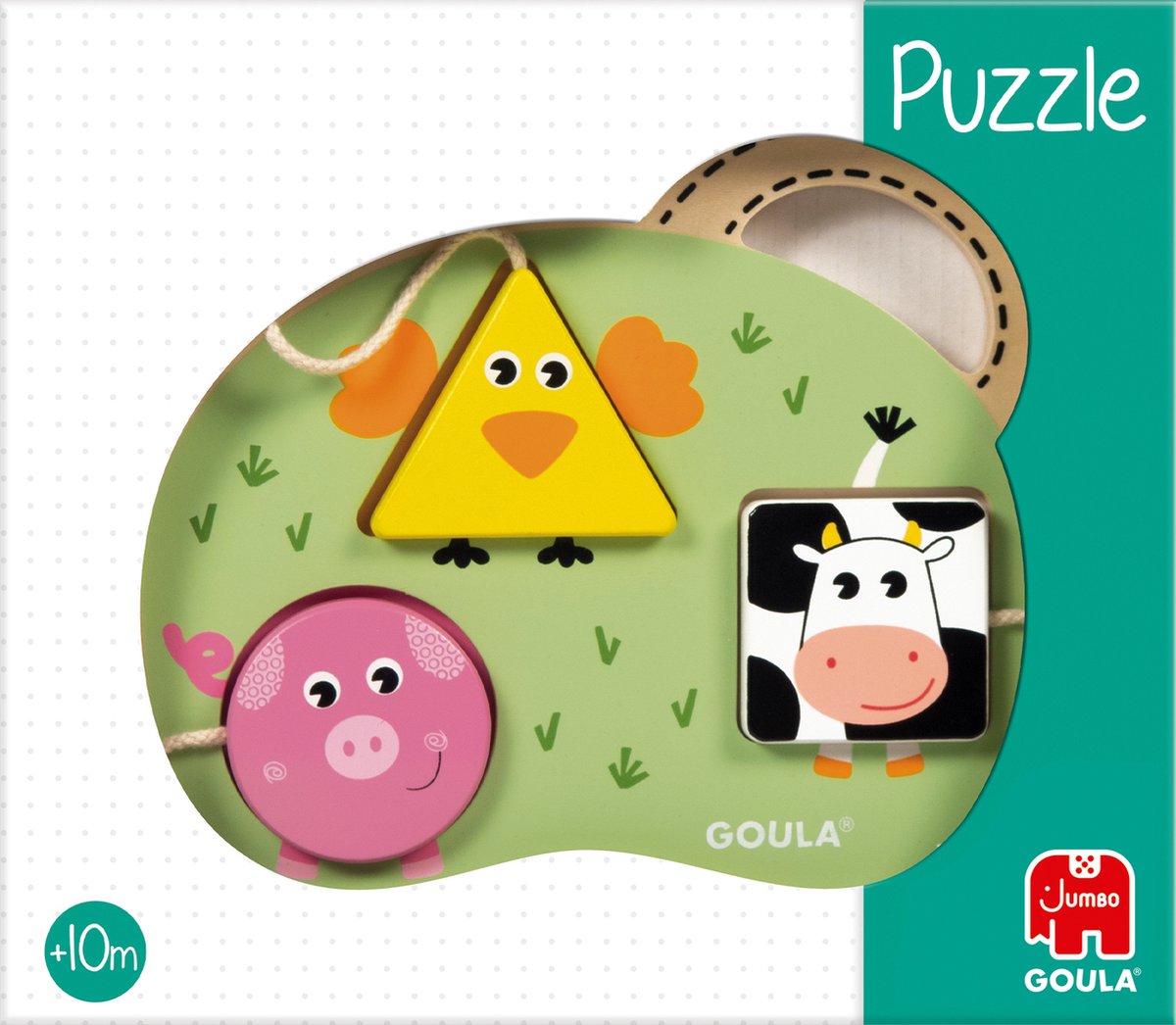 Puzzle infantil em madeira com formas coloridas de animais