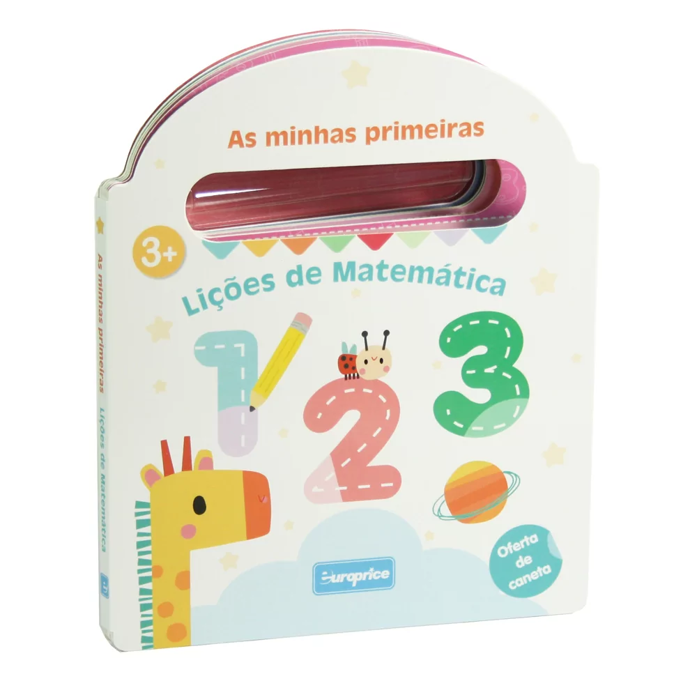 Livro infantil 'As minhas primeiras Lições de Matemática' com ilustrações coloridas e alça recortada