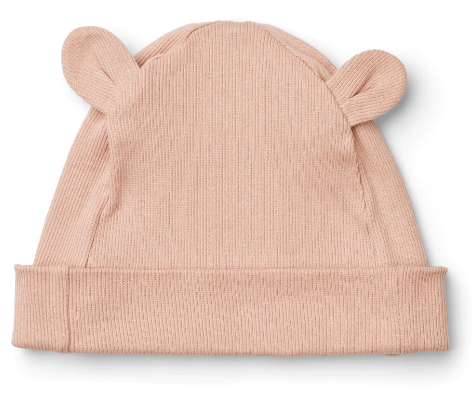 Gorro rosa claro com orelhas de urso em malha