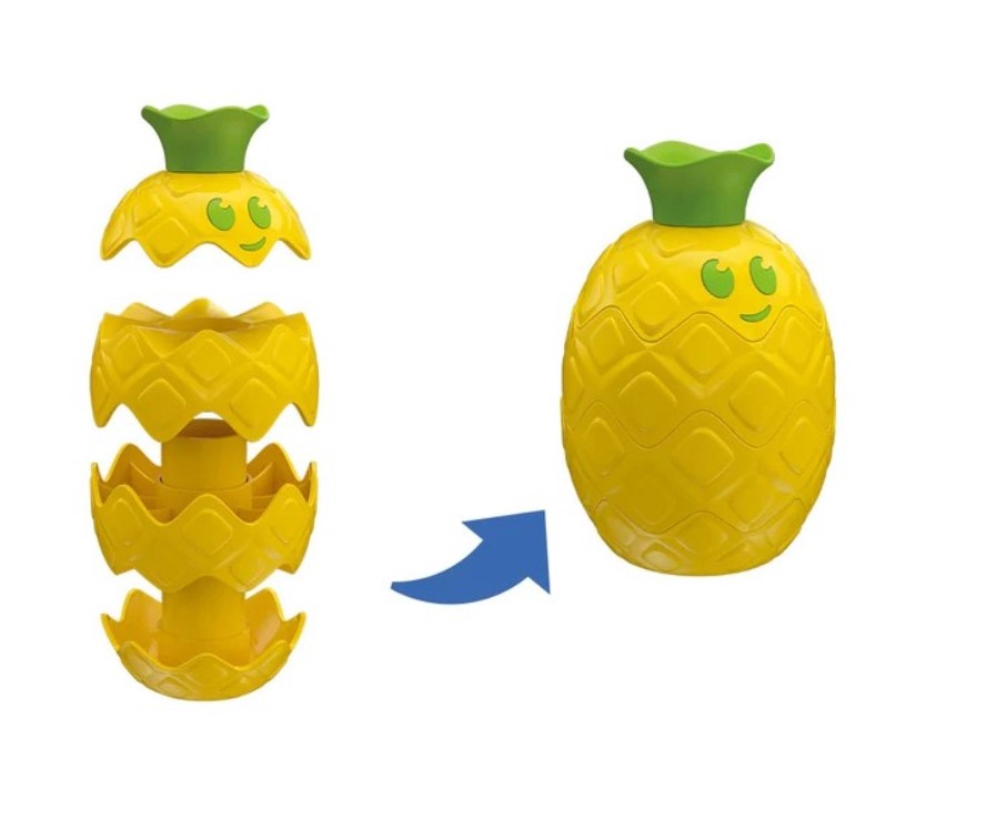 Recipientes empilháveis em forma de ananás amarelo com rosto sorridente