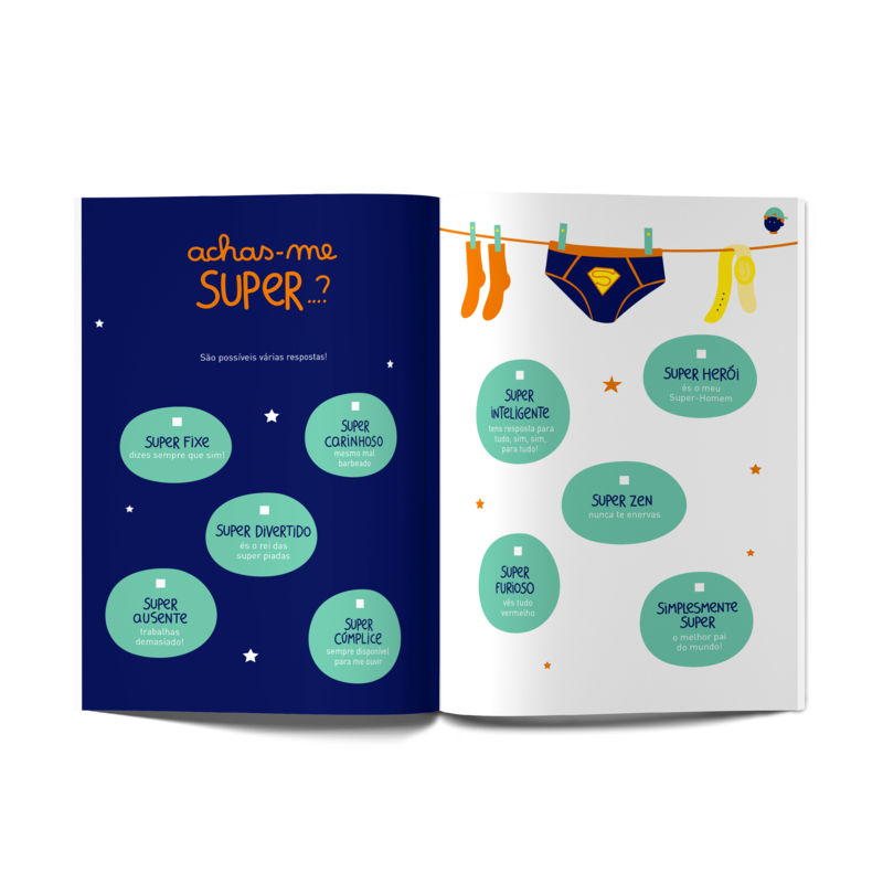 Livro aberto com textos em português e imagens de roupas penduradas em varal