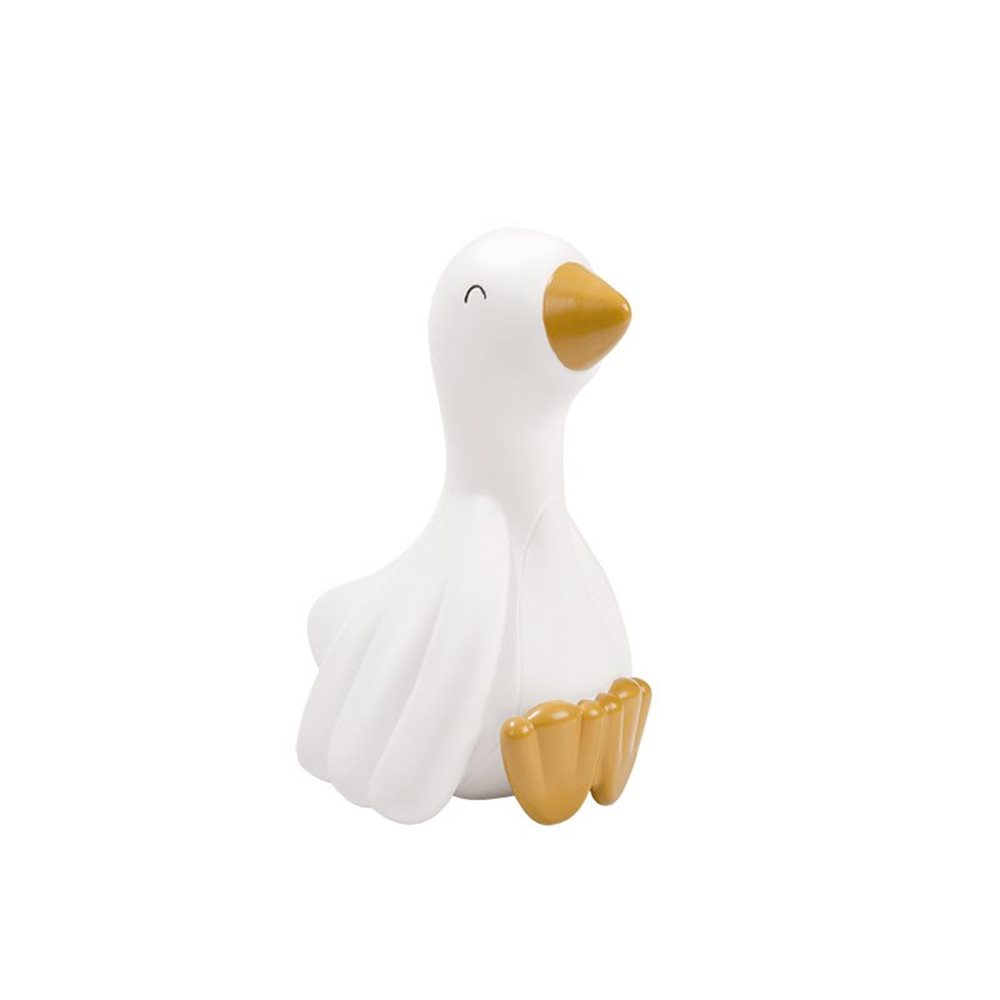 Figura decorativa de pato branco com bico e pés dourados