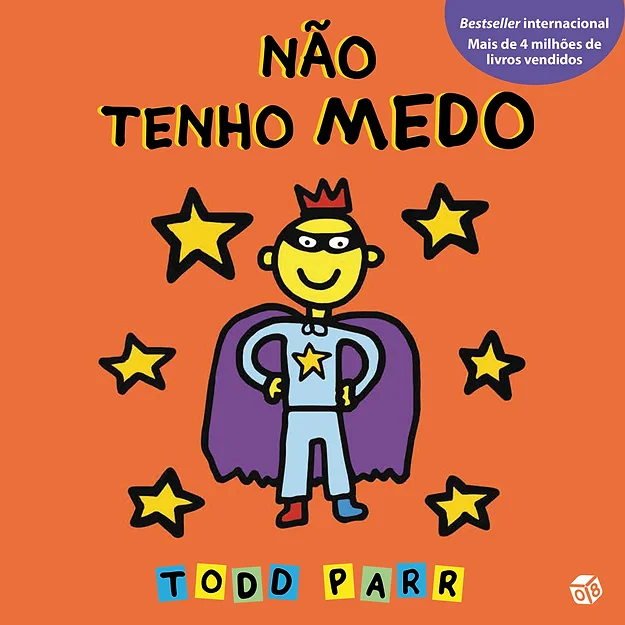 Capa de livro infantil 'NÃO TENHO MEDO' com super-herói e estrelas amarelas