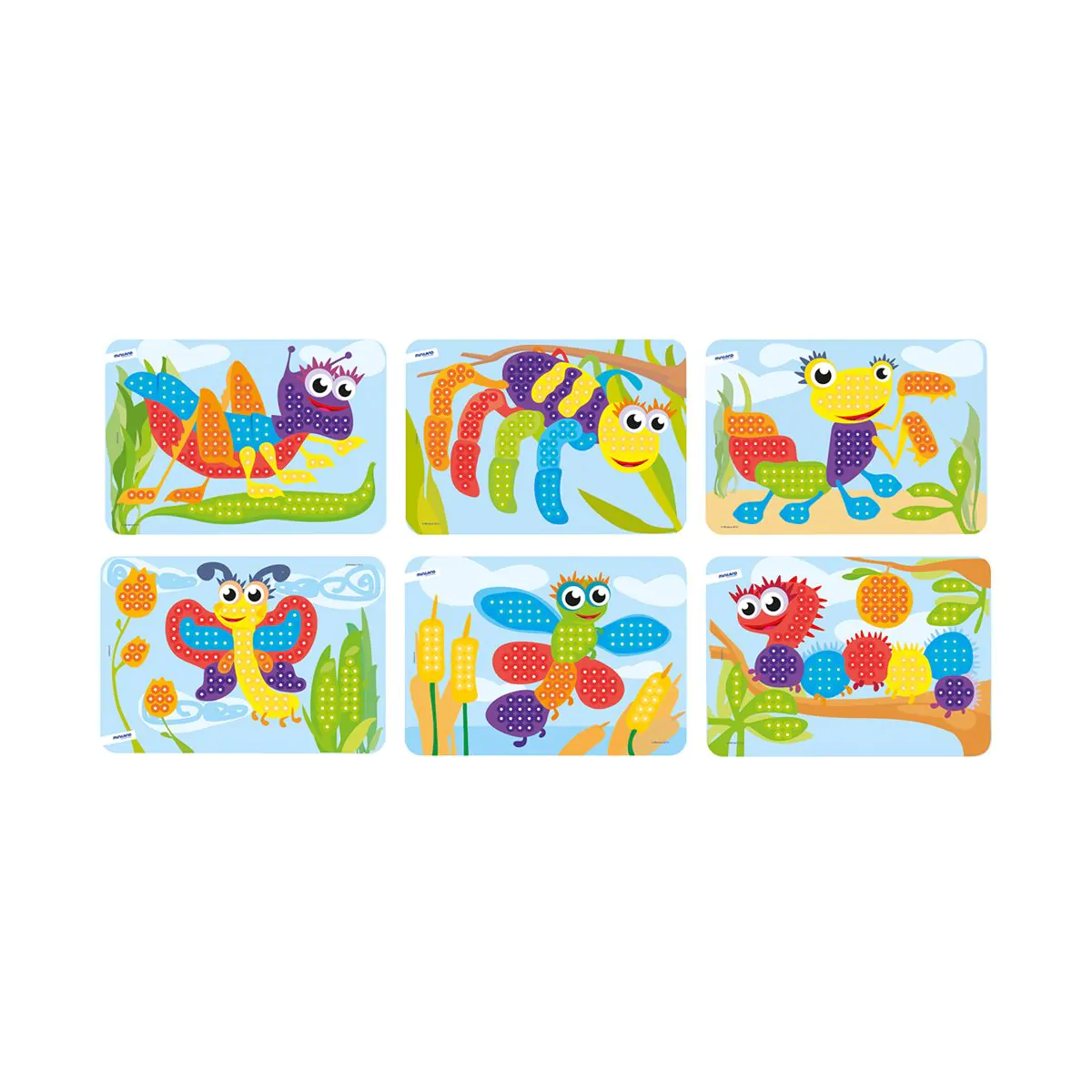 Seis puzzles infantis coloridos de animais em fundo azul claro