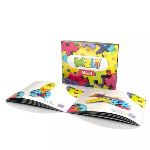 Produto de construção infantil MELI Maxi com peças coloridas e manuais.