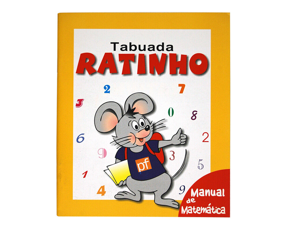 Capa de livro infantil 'Tabuada RATINHO' com rato e números coloridos