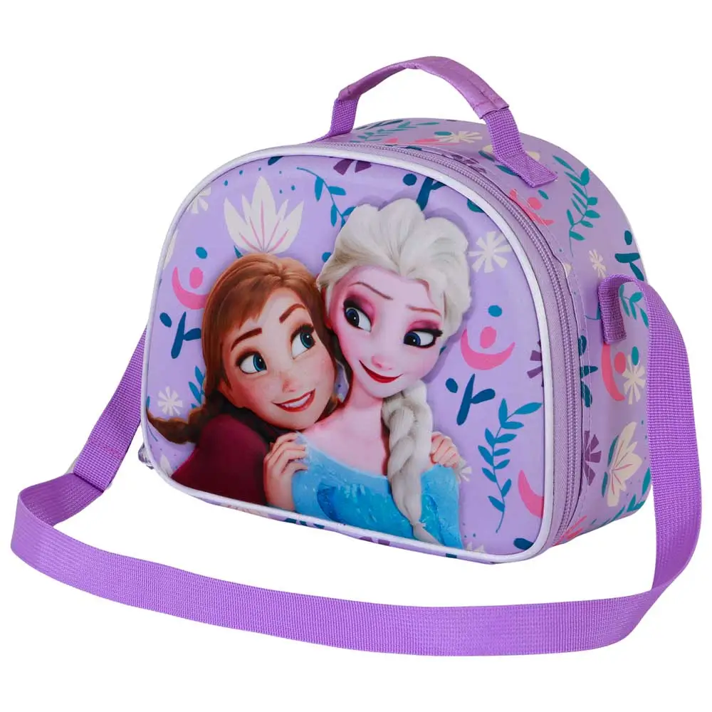 Mala infantil roxa com personagens Anna e Elsa de Frozen e alça ajustável