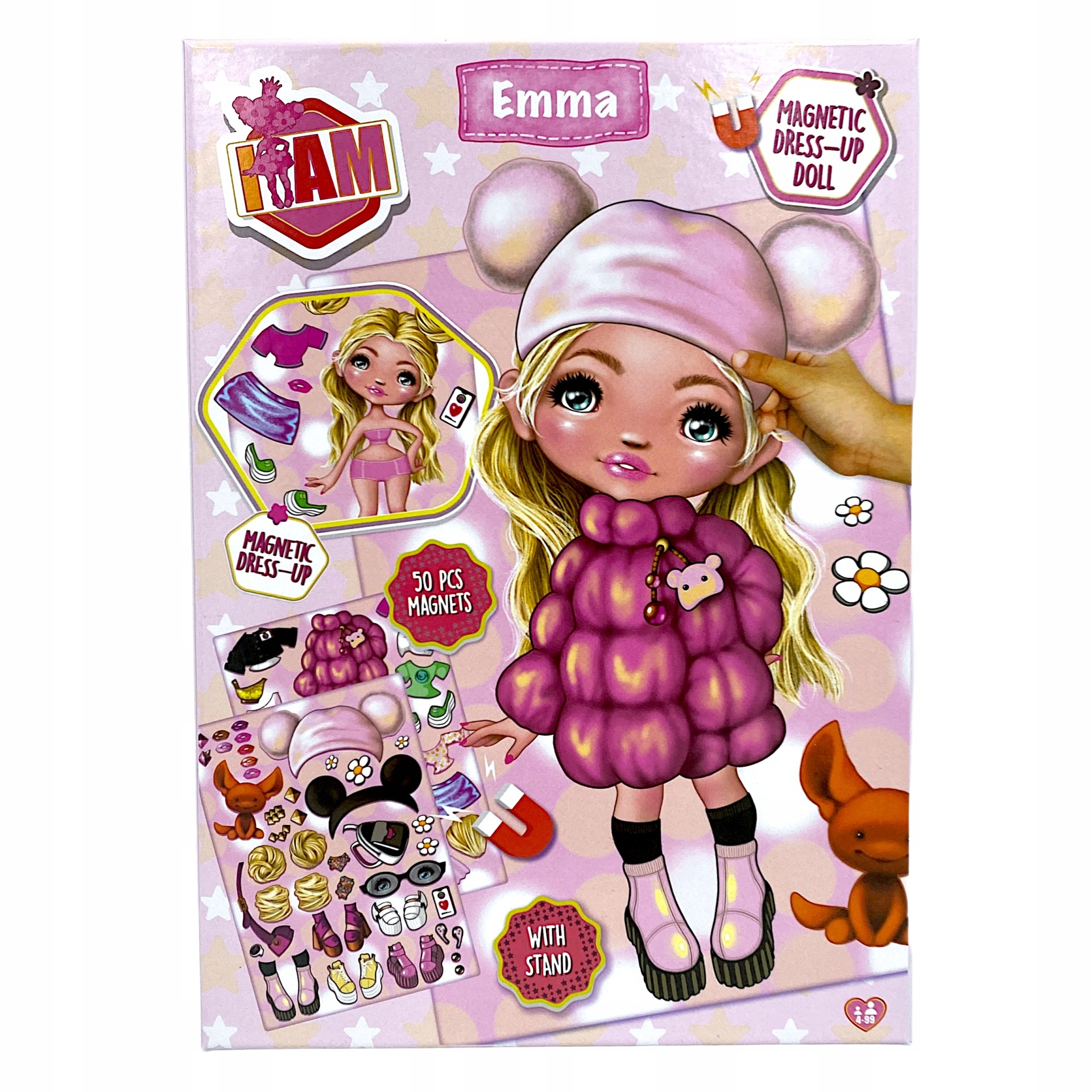 Caixa de brinquedo com boneca magnética Emma e acessórios de vestir