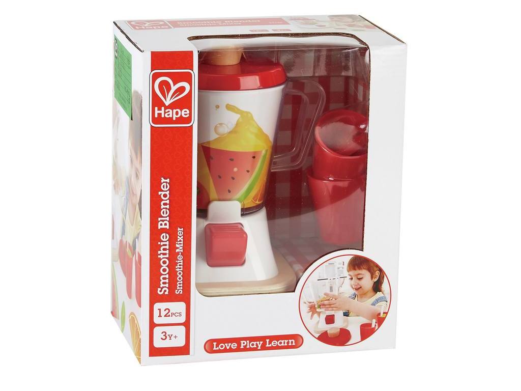 Máquina de smoothie de brinquedo Hape com liquidificador e acessórios em caixa