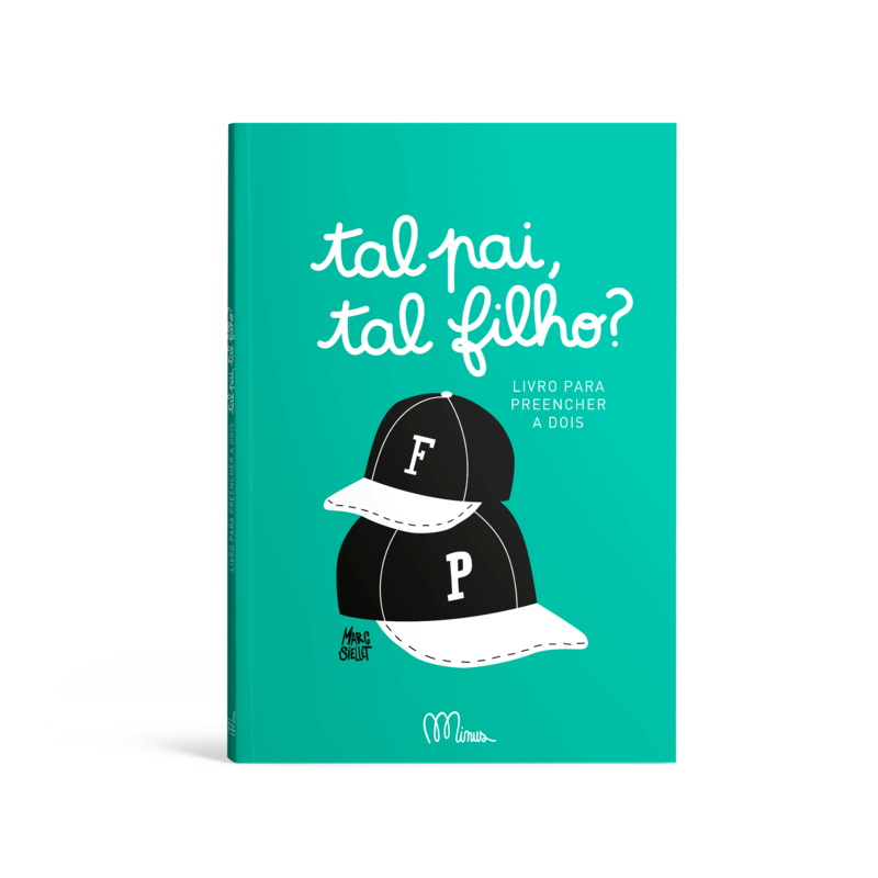 Capa de livro azul turquesa com texto e ilustração de bonés pretos e brancos