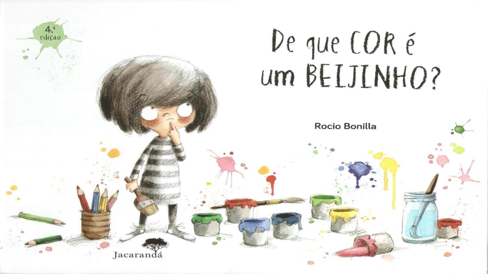 Capa de livro infantil com menina e tintas coloridas