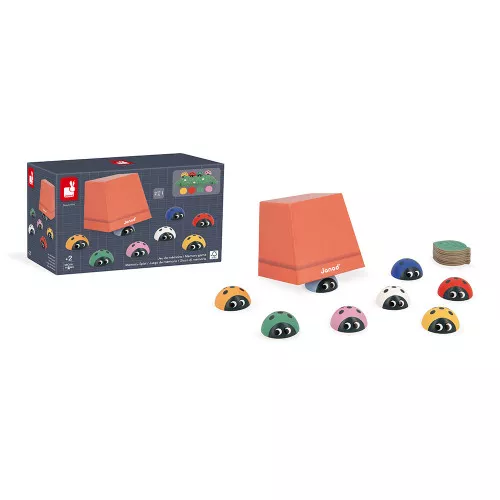 Jogo infantil com pedras coloridas com olhos e suporte cor de laranja