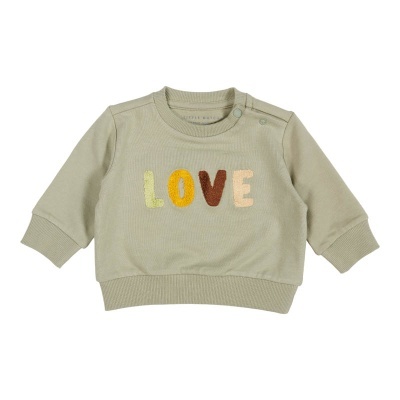 Sweatshirt infantil bege com a palavra LOVE colorida bordada na frente