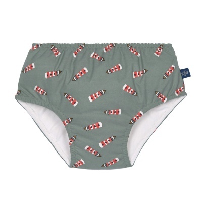 Cueca de banho verde com padrão de frascos de ketchup