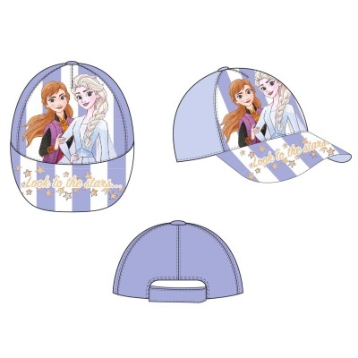 Boné infantil lilás e branco com personagens do Frozen e texto