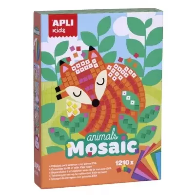 Caixa de mosaico infantil APLI kids com raposa colorida e folhas verdes