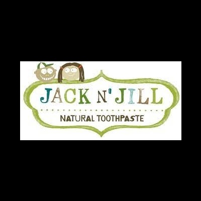 Logótipo JACK N' JILL NATURAL TOOTHPASTE com ilustração de duas crianças