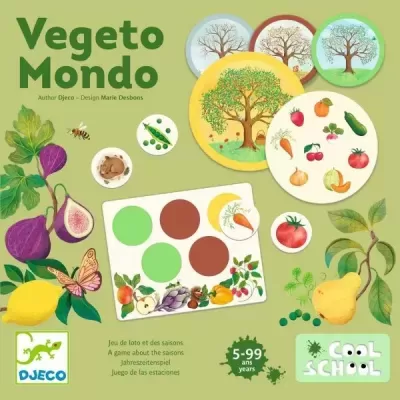 Cartas de jogo educativas com frutas, legumes e árvores, marcas DJECO e COOL SCHOOL