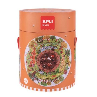 Embalagem cilíndrica laranja APLI kids com ilustração colorida e indicação +5