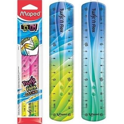 Duas réguas flexíveis Maped Twist Flex Decor coloridas e embalagem associada
