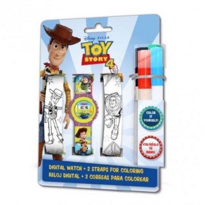 Relógio digital Toy Story 4 com braceletes para colorir e marcadores coloridos