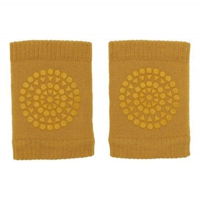 Par de joelheiras castanhas com padrão antiderrapante amarelo