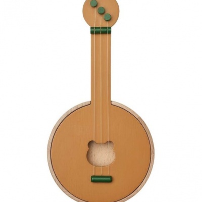 Instrumento musical de corda em madeira com orifício em forma de urso