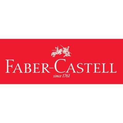 Logotipo Faber-Castell em fundo vermelho com texto branco