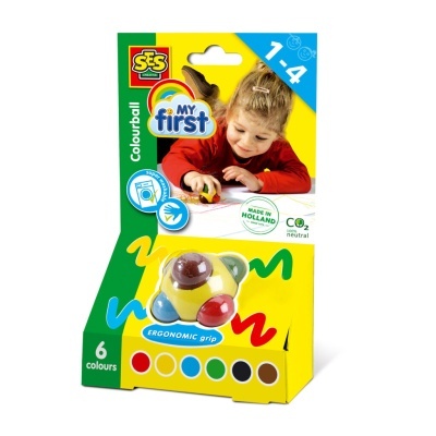 Embalagem de giz de cera SES Colourball com 6 cores e design ergonómico