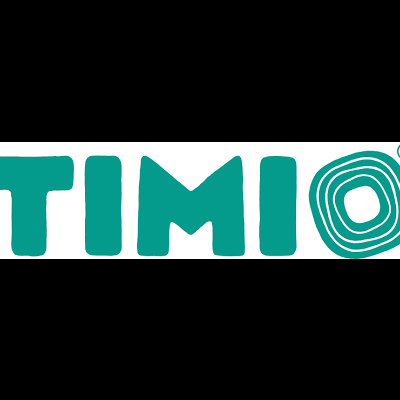 Logotipo 'TIMI' verde água com design circular