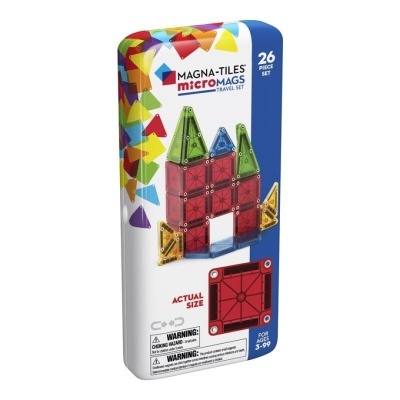 Conjunto de brinquedo magnético MAGNA-TILES com 26 peças várias cores e embalagem retangular