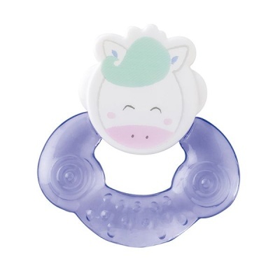 Mordedor para bebé unicórnio branco e verde com anel roxo texturizado