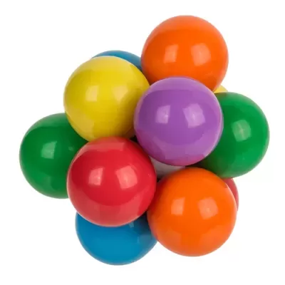 Brinquedo esférico multicolorido com bolas de plástico ligadas