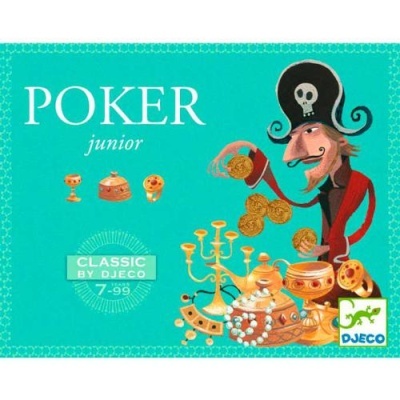 Caixa de jogo de cartas POKER junior com ilustração de pirata e objetos dourados