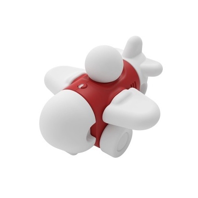 Brinquedo de avião vermelho e branco com rodas