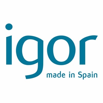 Logótipo com o texto 'igor made in Spain' em azul