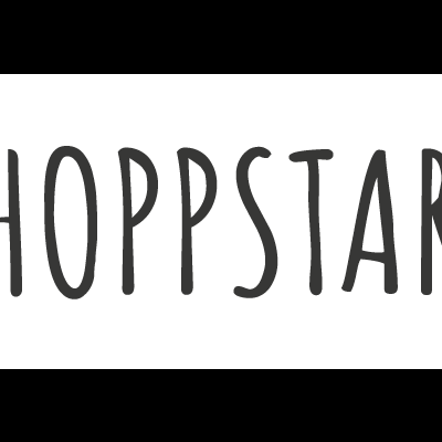 Texto HOPPSTAR em grafite cinzento sobre fundo branco