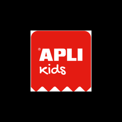 Logótipo vermelho da marca APLI Kids com letras brancas.