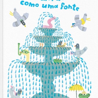 Capa de livro infantil com fonte e animais à volta