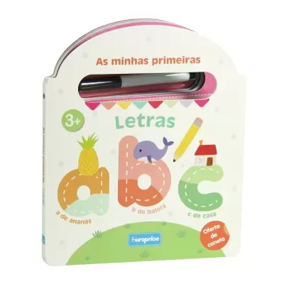 Livro infantil 'As minhas primeiras Letras' com ilustrações coloridas e textos explicativos