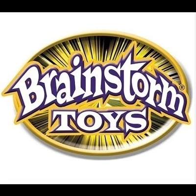 Logotipo Brainstorm Toys em fundo amarelo e preto