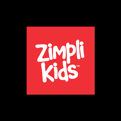 Logótipo Zimpli kids com fundo vermelho e texto branco