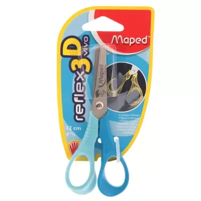 Tesoura azul Maped Reflex 3D VIVO em embalagem de cartão