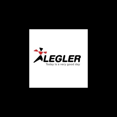 Logótipo da LEGLER com texto e símbolo geométrico colorido